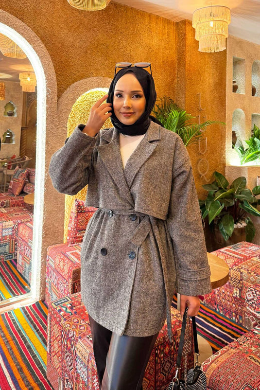 Trench-coat court doublé à double boutonnage noir