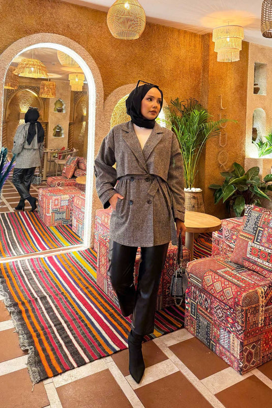 Trench-coat court doublé à double boutonnage noir