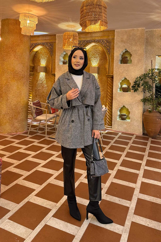 Trench-coat court doublé à double boutonnage noir