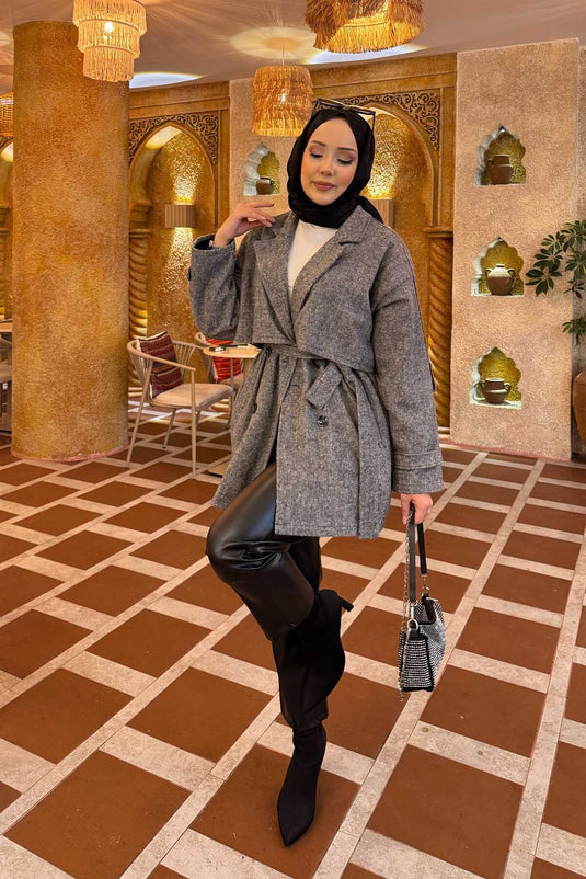 Trench-coat court doublé à double boutonnage noir