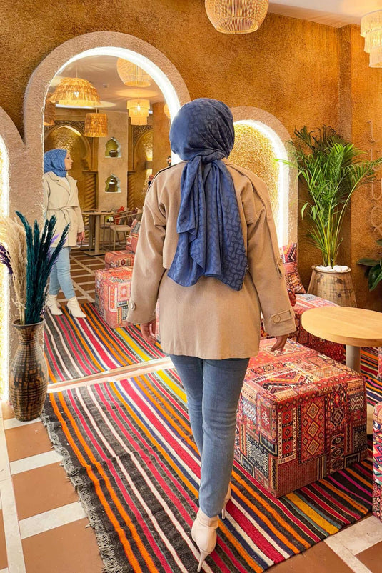 Trench-coat court doublé à double boutonnage pierre