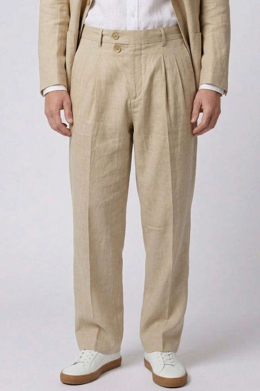Locker sitzende Herrenhose mit doppeltem Knopfverschluss, Tabakfarben