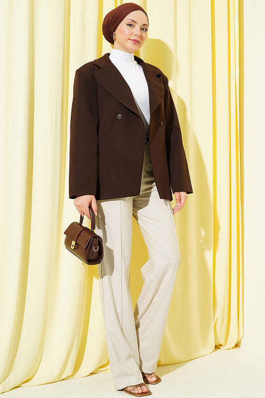 Pantalon amovible beige à double bouton et ceinture