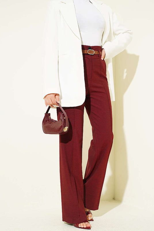 Pantalon amovible bordeaux à double bouton et ceinture