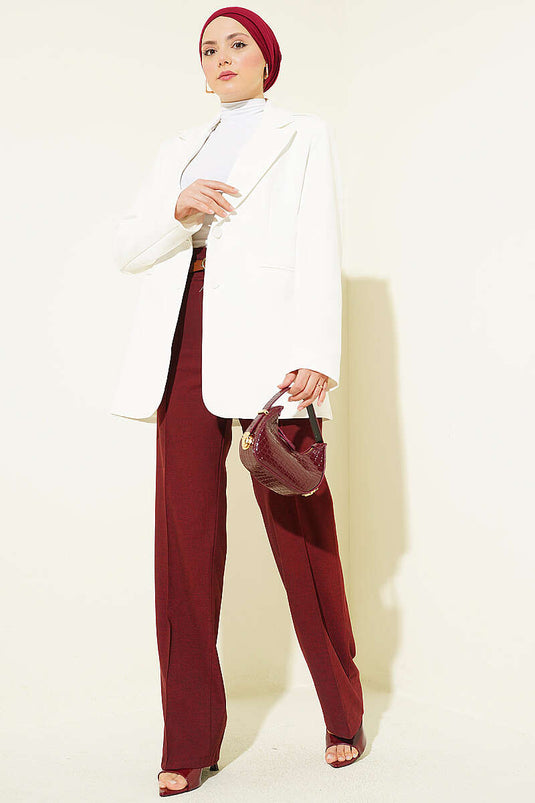 Pantalon amovible bordeaux à double bouton et ceinture