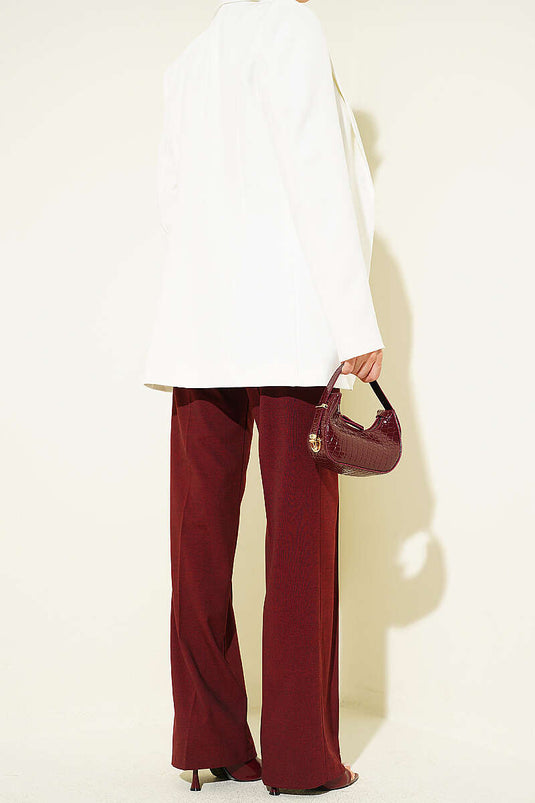 Pantalon amovible bordeaux à double bouton et ceinture