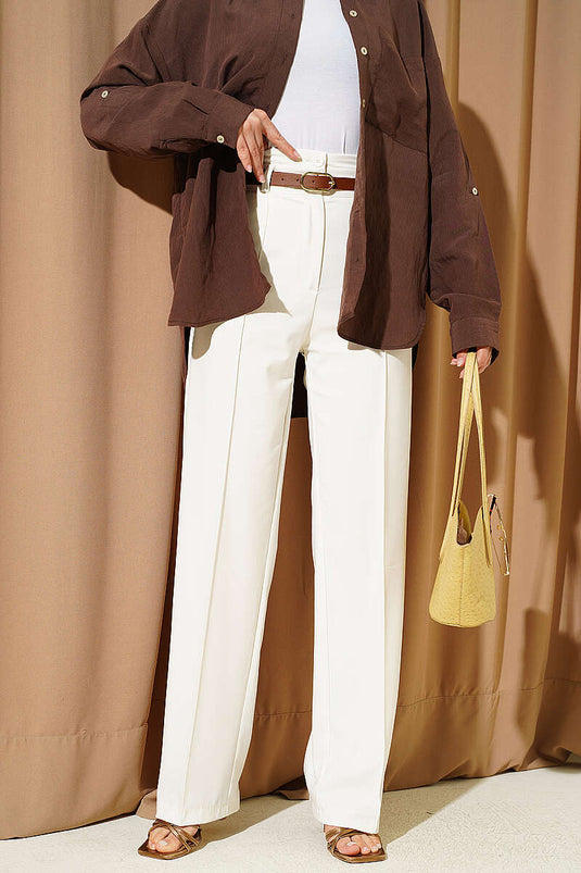 Pantalon amovible à double bouton avec ceinture écru