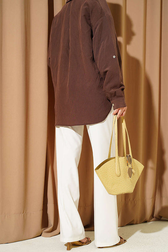 Pantalon amovible à double bouton avec ceinture écru
