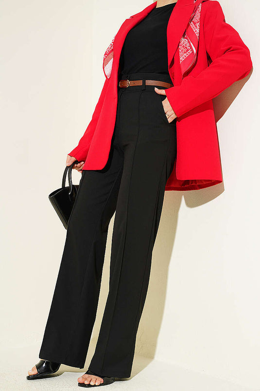 Pantalon amovible noir à double bouton et ceinture