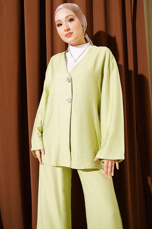 Ensemble double bouton kimono vert avocat