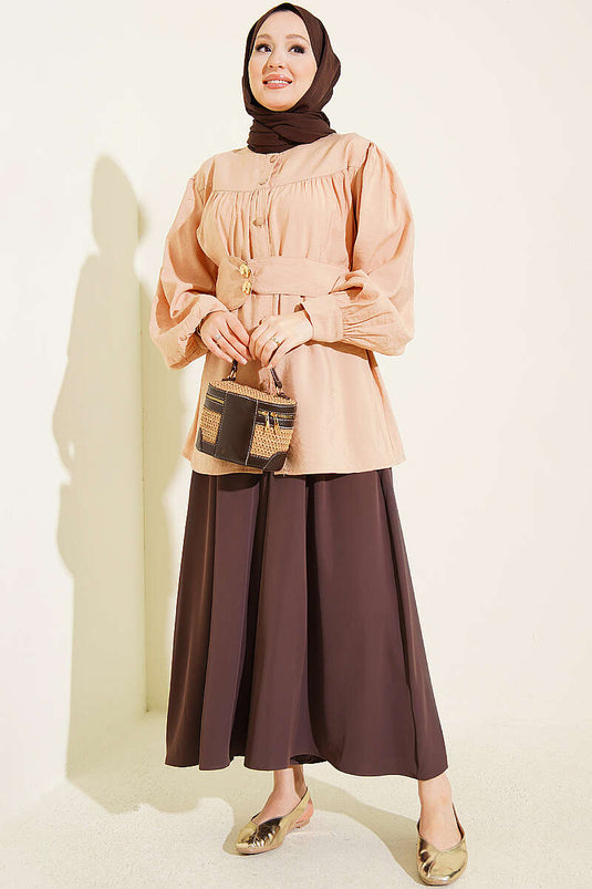 Chemise Beige À Double Boutons Et Ceinture