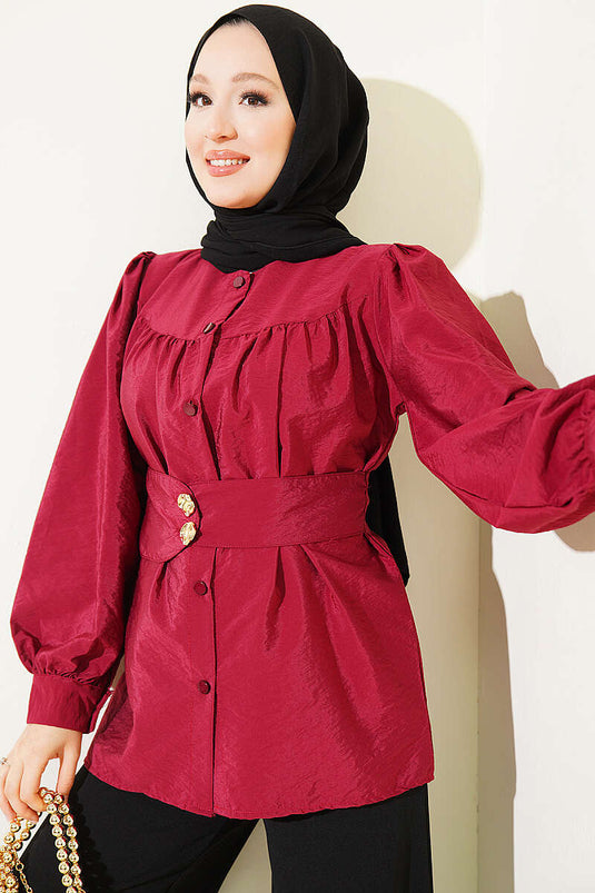 Chemise Bourgogne À Double Boutons Et Ceinture