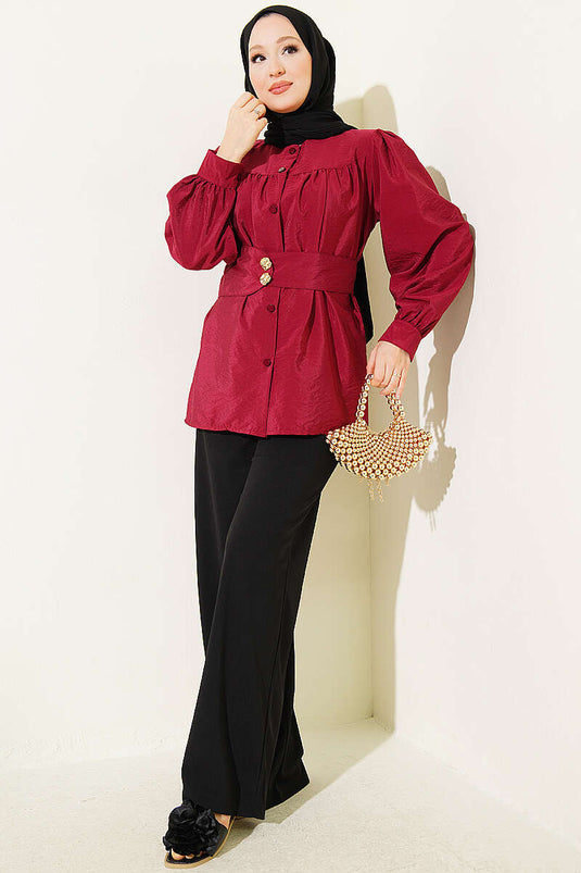 Chemise Bourgogne À Double Boutons Et Ceinture