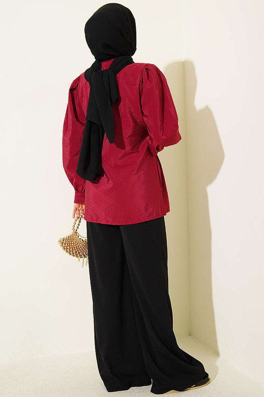 Chemise Bourgogne À Double Boutons Et Ceinture