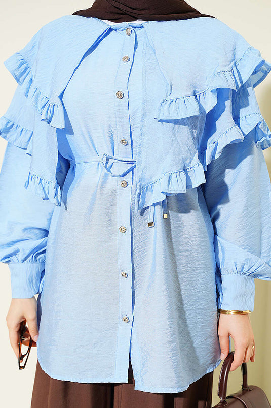 Chemise à col marin à double volant bleu bébé