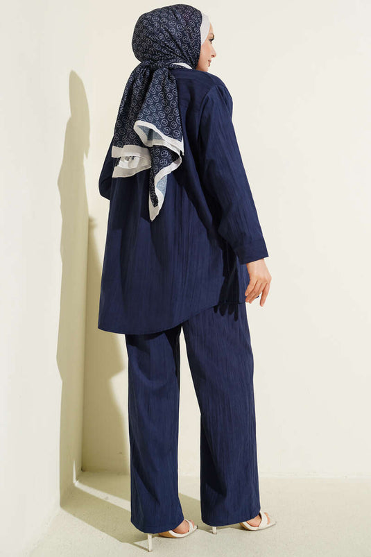 Double Breast Pocket Modal Two-Piece Set Navy Blue