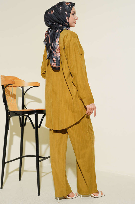 Double Breast Pocket Modal Two-Piece Set Olive Green