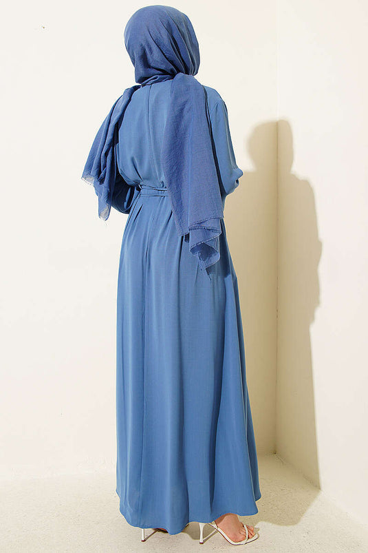 Robe plissée à double ceinture indigo