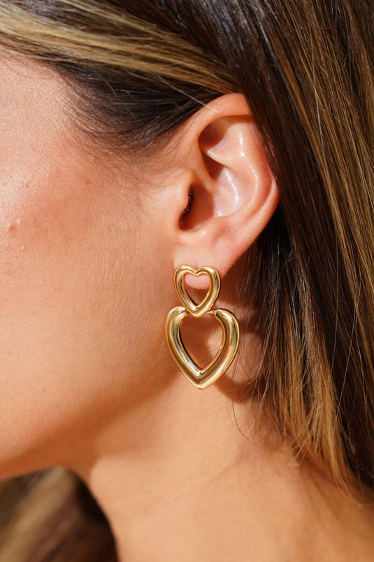Double Heart Earrings Gold