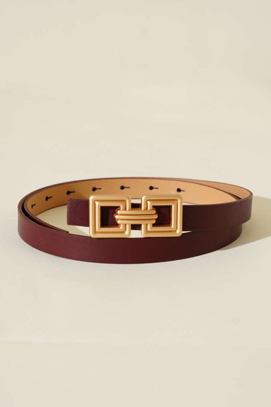Çift Kare Metal Tokalı Kemer Bordo