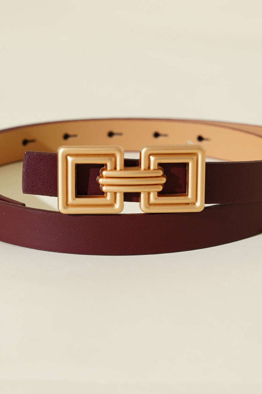 Çift Kare Metal Tokalı Kemer Bordo