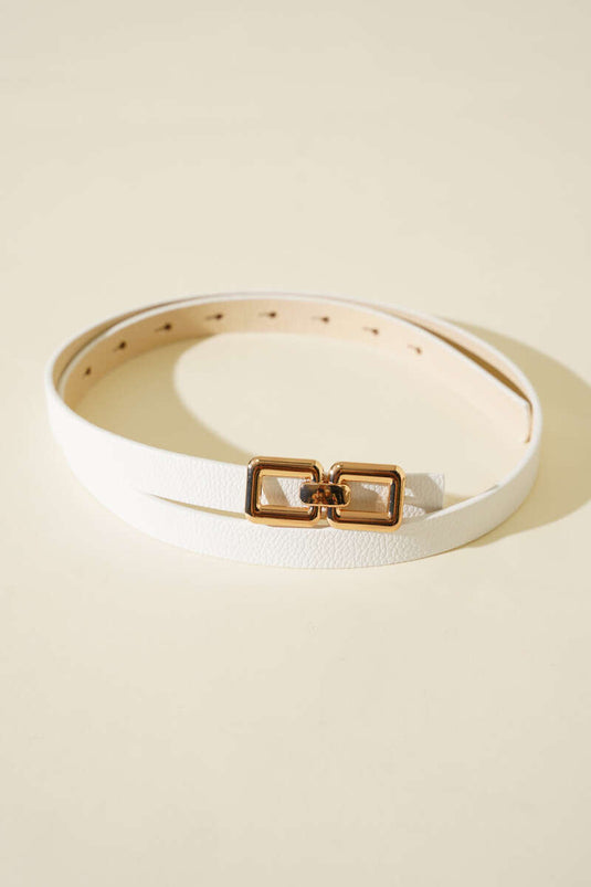 Double Square Buckle Belt White