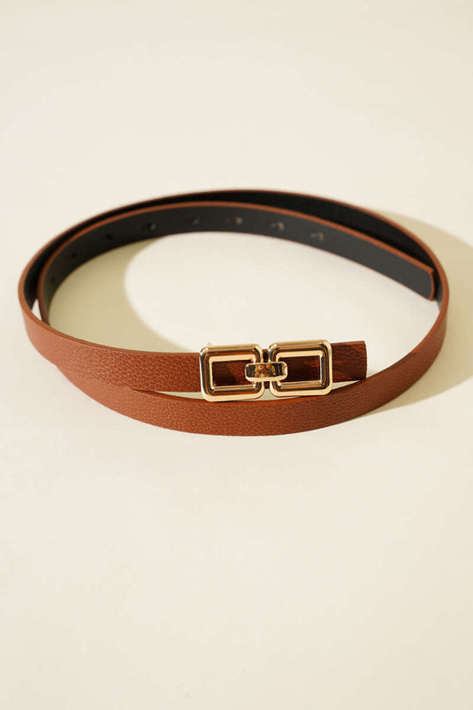 Ceinture à double boucle carrée couleur fauve