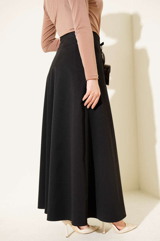 Skirt with Double Belt Detail Black