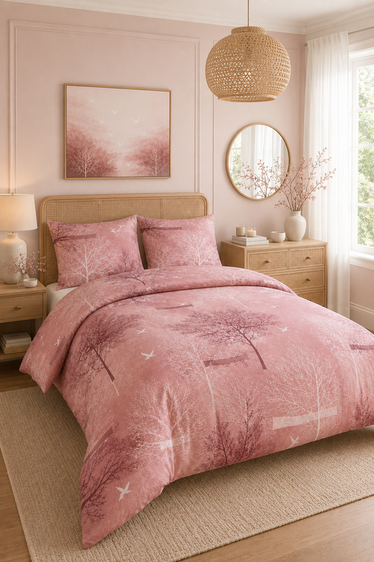 Parure de lit à motifs pour lit double couleur rose corail