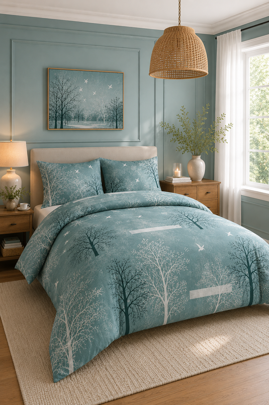 Ensemble de housse de couette à motifs pour lit double turquoise