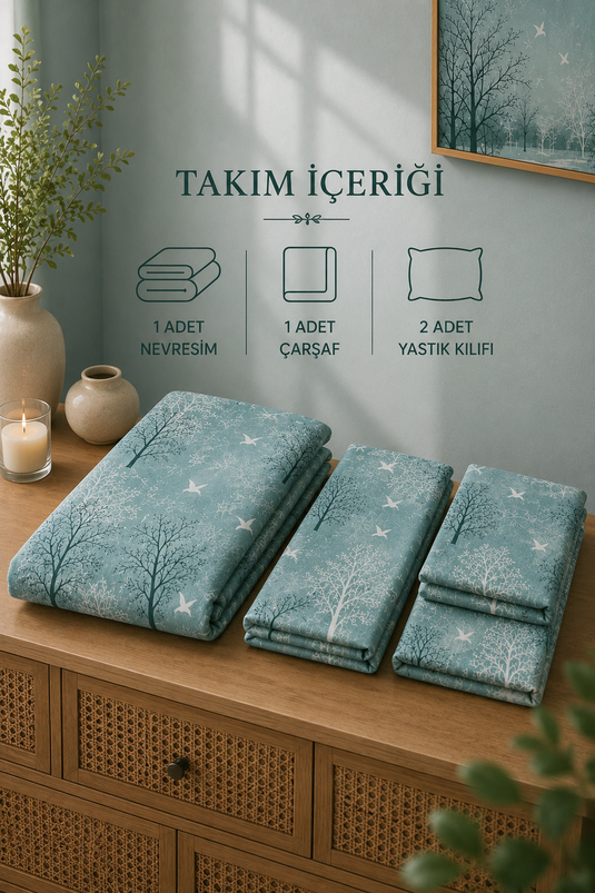 Ensemble de housse de couette à motifs pour lit double turquoise