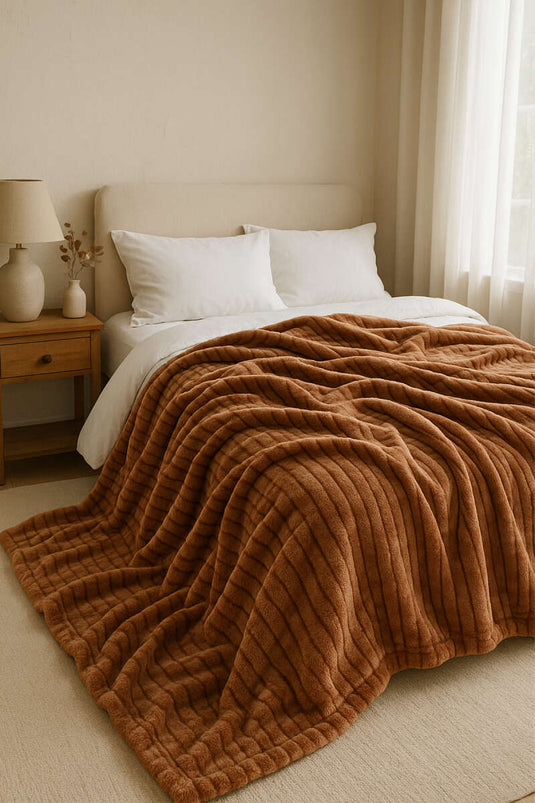 Çift Kişilik Polar Battaniye Kahve