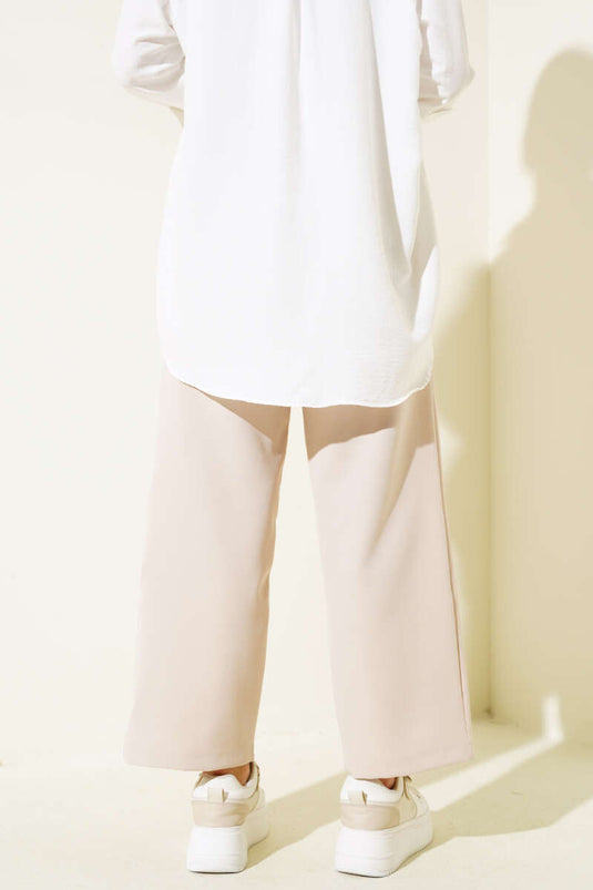 Pantalon Double Bouton Métal Beige