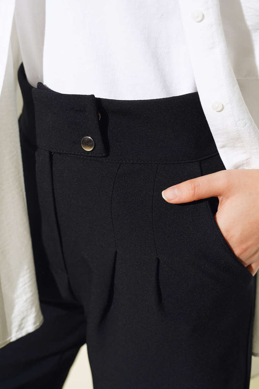 Pantalon Double Bouton Métal Noir