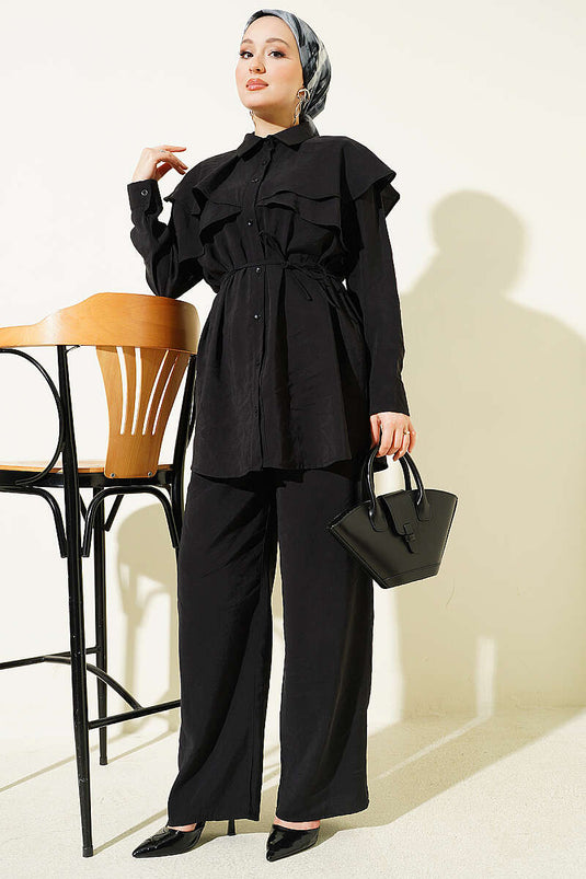 Ensemble double en modal avec détail cape noir