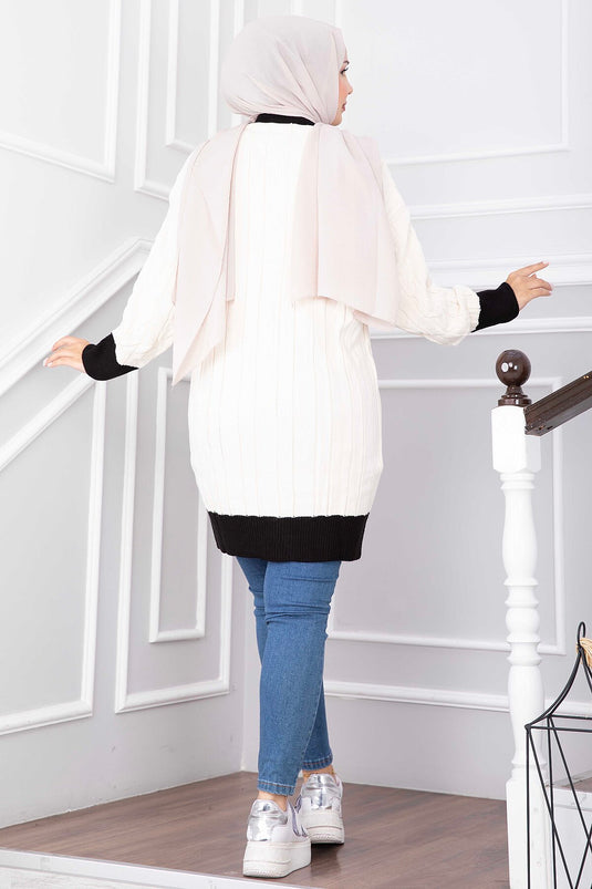 Zweifarbige Strickjacke Ecru