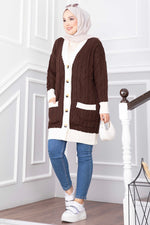 Gilet En Maille Bicolore Couleur Café