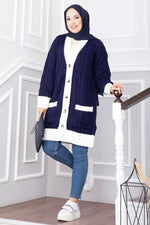 Gilet En Maille Bicolore Bleu Marine
