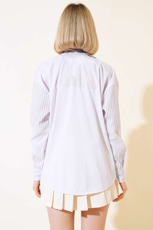 قميص مخطط مزدوج اللون بيج