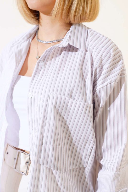 قميص مخطط مزدوج اللون بيج