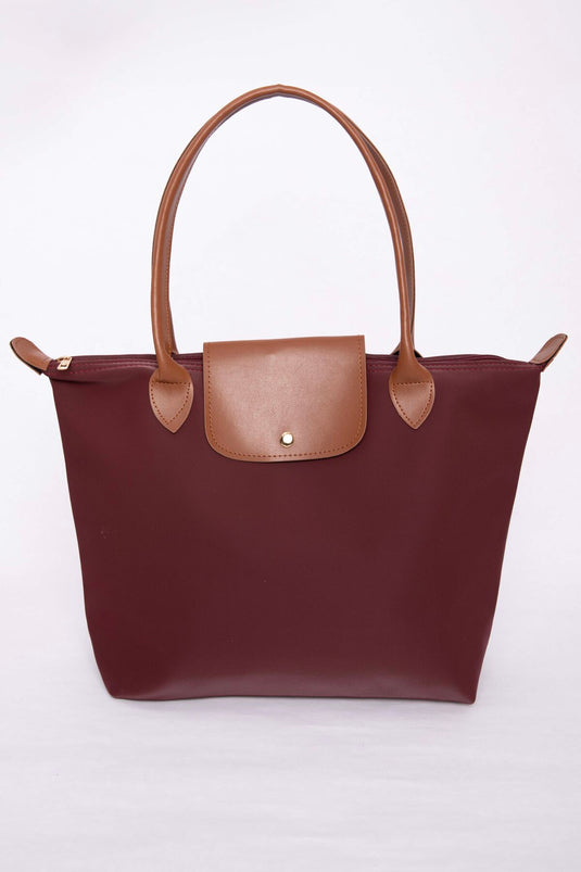 Sac à main et à épaule bicolore en cuir bordeaux