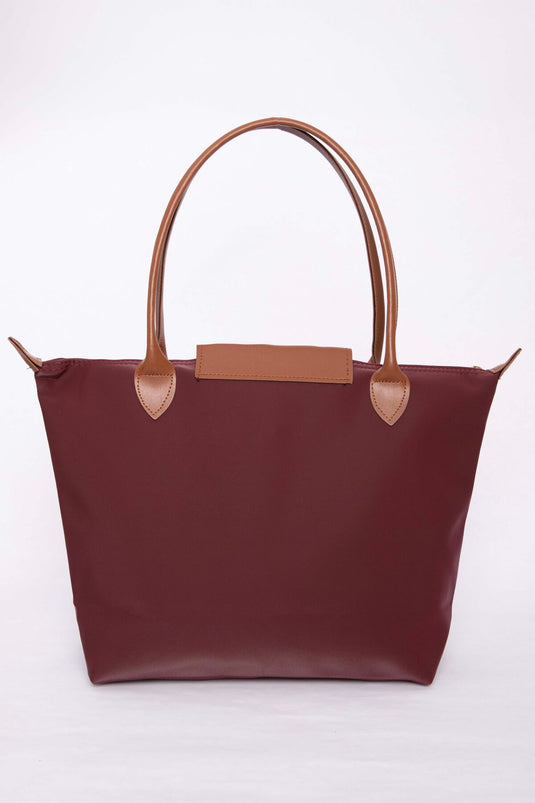 Sac à main et à épaule bicolore en cuir bordeaux