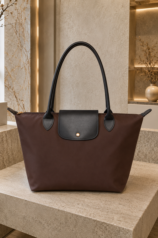 Two-Tone Leather Covered Hand & Shoulder Bag Brown