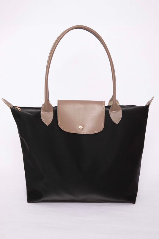Sac à main et à épaule bicolore en cuir noir