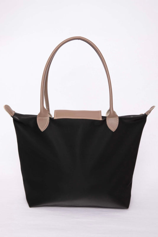 Sac à main et à épaule bicolore en cuir noir