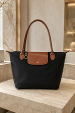 Sac En Cuir Bicolore Main & Épaule Noir-Marron