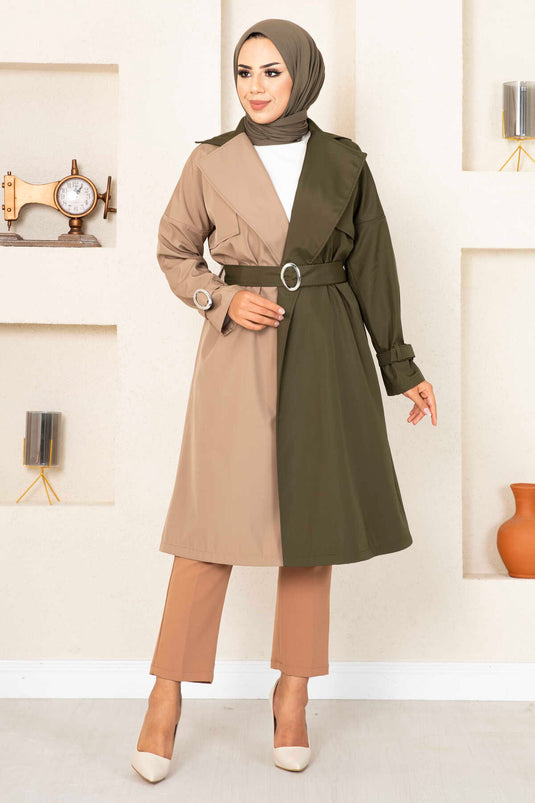 Trench-coat bicolore 100MD-10016 kaki