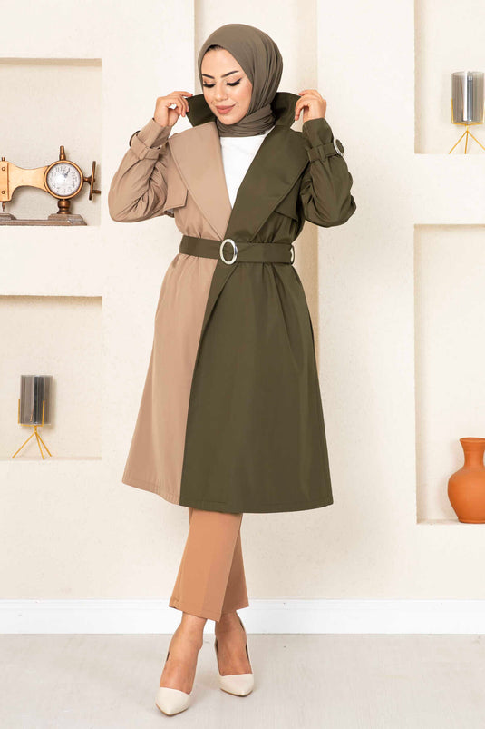 Trench-coat bicolore 100MD-10016 kaki