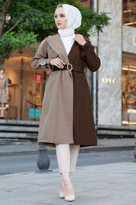 Trench-coat bicolore 100MD-10016 Tan
