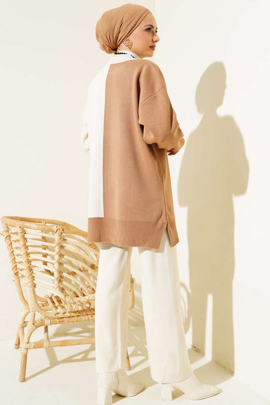 Two-Tone Knit Two-Piece Set Beige